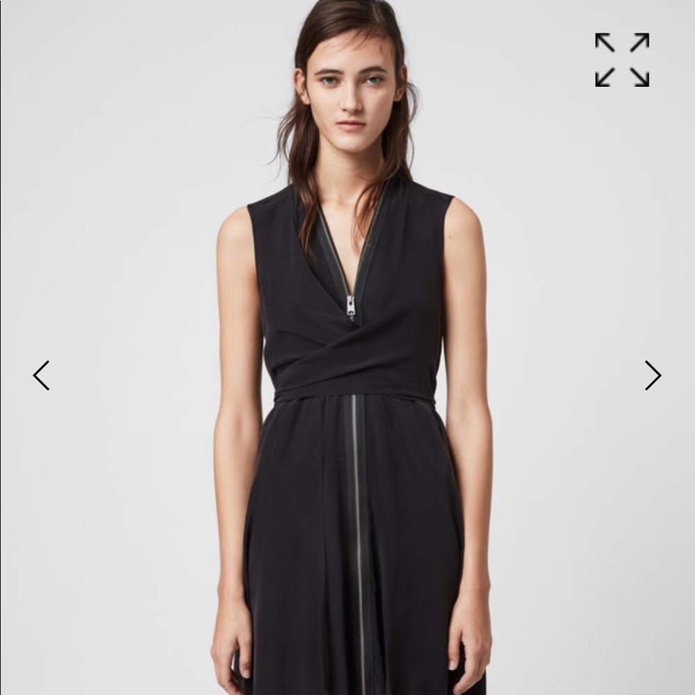 All Saints Jayda Dress— Black Floral Zip-Front Dress with Pink & Blue Accents - Picture 5 of 9